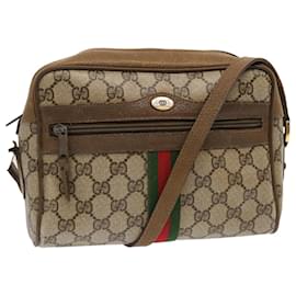Gucci-GUCCI GG Supreme Web Sherry Line Shoulder Bag Beige Green 56 02 004 Auth ep3971-Beige,Green