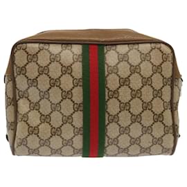 Gucci-GUCCI GG Supreme Web Sherry Line Shoulder Bag Beige Green 56 02 004 Auth ep3971-Beige,Green