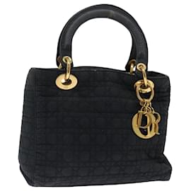 Christian Dior-Christian Dior Lady Dior Canage Hand Bag Nylon Black Auth ep3987-Black