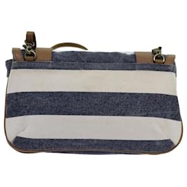 Burberry-BURBERRY Blue Label Shoulder Bag Canvas White Navy Brown Auth hk1266-Brown,White,Navy blue