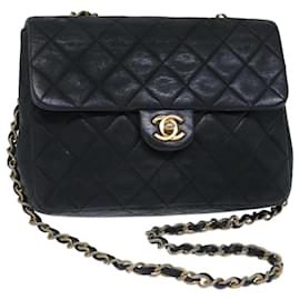 Chanel-CHANEL Matelasse Bolso de hombro con cadena Piel de cordero Negro CC Auth 71178UNA-Negro