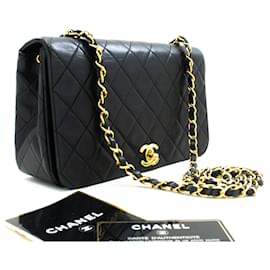Chanel-CHANEL Bolso de hombro de cadena con solapa completa Crossbody Cordero acolchado negro-Negro