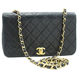 Chanel-CHANEL Bolso de hombro de cadena con solapa completa Crossbody Cordero acolchado negro-Negro