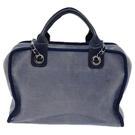 Chanel-CHANEL Chain Deauville Shoulder Bag Canvas 2way Navy CC Auth ar11757-Navy blue