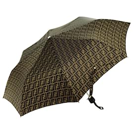 Fendi-FENDI Zucca Toile Parapluie Pliant Nylon Marron Noir Auth yk11731-Marron,Noir