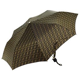 FENDI Zucca Canvas Folding Umbrella Nylon Brown Black Auth yk11731 Brown Black