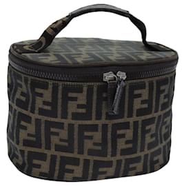 Fendi-FENDI Zucca Canvas Vanity Cosmetic Pouch Brown Auth bs13594-Brown