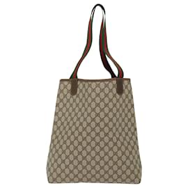 Gucci-GUCCI GG Canvas Web Sherry Line Tote Bag PVC Beige Green Red Auth mr130-Red,Beige,Green