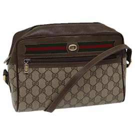 Gucci-GUCCI GG Canvas Web Sherry Line Shoulder Bag PVC Beige Green Red Auth 71165-Red,Beige,Green