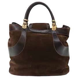 Gucci-GUCCI Hand Bag Suede Brown Auth 71531-Brown