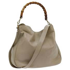 Gucci-Bolsa GUCCI Bamboo Couro 2maneira bege 001 1781 1577 Auth yk11917-Bege