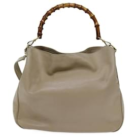 Gucci-GUCCI Bamboo Hand Bag Leather 2way Beige 001 1781 1577 Auth yk11917-Beige