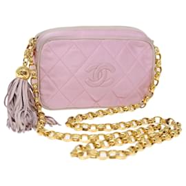 Chanel-CHANEL Bolsa de Ombro com Corrente Rosa Cetim CC Auth 71073UMA-Rosa