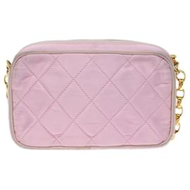 Chanel-CHANEL Chain Shoulder Bag Satin Pink CC Auth 71073A-Pink