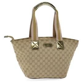 Gucci-GUCCI GG Canvas Sherry Line Tote Bag Beige Pink gold 131230 Auth yk11959-Pink,Beige,Golden