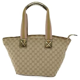 Gucci-GUCCI GG Canvas Sherry Line Tote Bag Beige Pink gold 131230 Auth yk11959-Pink,Beige,Golden