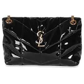 Saint Laurent-Bolso acolchado Lou pequeño con cadena en charol negro de Saint Laurent-Negro