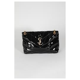 Saint Laurent-Borsa piccola Lou Puffer con catena Saint Laurent in vernice trapuntata nera-Nero