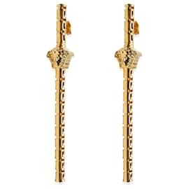 Versace-Versace La Medusa Greca Asymmetric Gold Tone Drop Earrings-Other