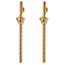 Versace-Versace La Medusa Greca Asymmetric Gold Tone Drop Earrings-Other