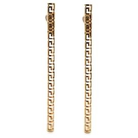 Versace-Versace La Medusa Greca Asymmetric Gold Tone Drop Earrings-Other