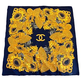 Fazzoletto Chanel in seta Girasoli Blu Oro Blu