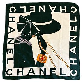 Lenço Chanel padrão Gabrielle em seda verde e branco Verde