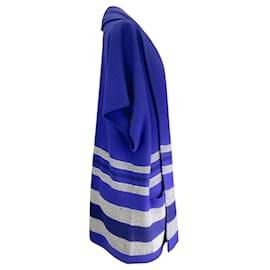 Autre Marque-St. John Azul Cobalto / Off white / Suéter preto de malha de lã com manga curta e frente aberta-Azul