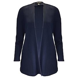 Autre Marque-St. John Navy Blue Long Sleeved Ribbed Knit Open Front Cardigan Sweater-Blue
