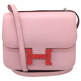 Autre Marque-Hermes Rose Sakura Bougainvillea Lizard Constance Mini 18/19 handbag-Pink