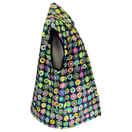 Autre Marque-AVN - Gilet rembourré en coton noir imprimé multi-fleurs-Multicolore