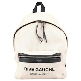 Saint Laurent-Saint Laurent Canvas Rive Gauche City Backpack White Black-Beige