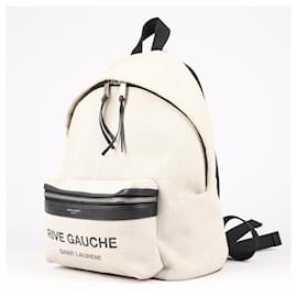 Saint Laurent-Saint Laurent Canvas Rive Gauche City Backpack White Black-Beige