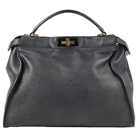 Fendi-Fendi – Große „Peekaboo“-Handtasche aus schwarzem Leder 8BN210-Schwarz