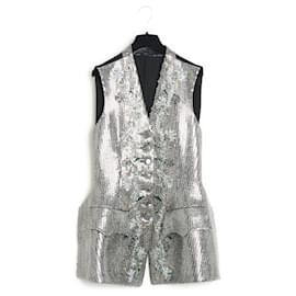 Louis Vuitton-PE2016 Louis Vuitton Ghesquiere Jacke FR38 Silber Pailletten SS2018 Jacke US8-Silber