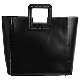 Staud-Black contrast-stitched leather tote bag-Black