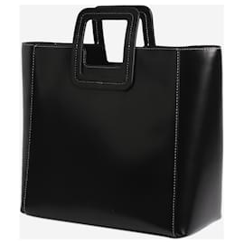 Staud-Black contrast-stitched leather tote bag-Black