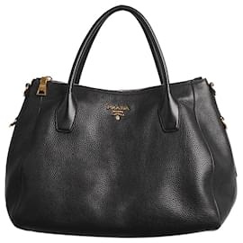 Prada-Black gold hardware leather top handle bag-Black