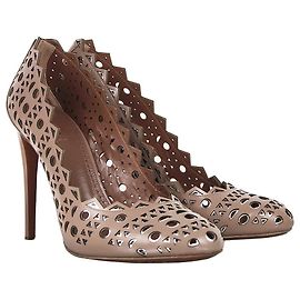 Alaïa Alaia Schwarze Leder-Laser-Cut-Absätze Silber