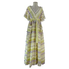Autre Marque Robe longue Hayley Menzies Sun Wink en coton brodée Chartreuse Multicolore