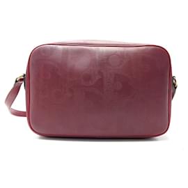 Christian Dior-VINTAGE SAC A MAIN CHRISTIAN DIOR BESACE BANDOULIERE TOILE CUIR ROUGE MONOGRAMME-Rouge