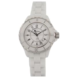 Chanel-Chanel J Uhr12 34mm H0968 Uhrenbox aus weißer Keramik und Quarzkeramik-Weiß