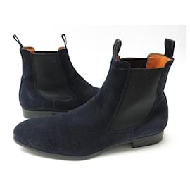 Santoni-SANTONI SHOES CHELSEA ANKLE BOOTS 7 Item 42 FR IN BLUE SUEDE LOW BOOTS-Blue