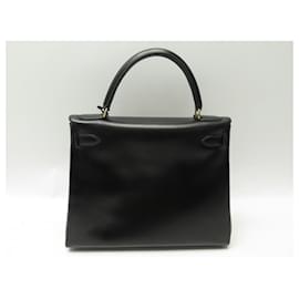 Hermès-VINTAGE HERMES KELLY HANDBAG 28 Back in Black Box Leather 1992 LEATHER BAG-Black