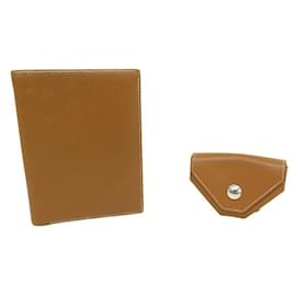 Hermès-VINTAGE HERMES CARD HOLDER + COIN PURSE 24 REVERSE IN COUCHEVEL GOLD LEATHER-Camel
