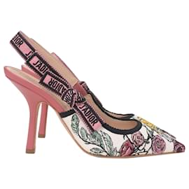 Dior-Zapatos de tacón con tira trasera y estampado floral Dior J'Adior en lona rosa-Rosa