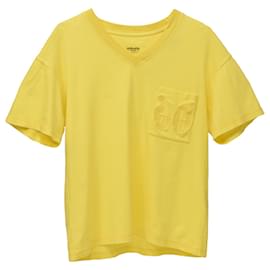 Hermès-Camiseta Hermes con cuello en V y bolsillo en algodón amarillo-Amarillo