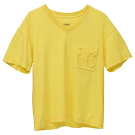 Hermès-Hermes V-Neck Pocket T-Shirt in Yellow Cotton-Yellow