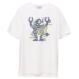 Hermès-T-shirt Hermes con stampa robot in cotone bianco-Bianco