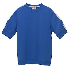 Hermès-Hermes Short Sleeve Sweater in Blue Cotton-Blue
